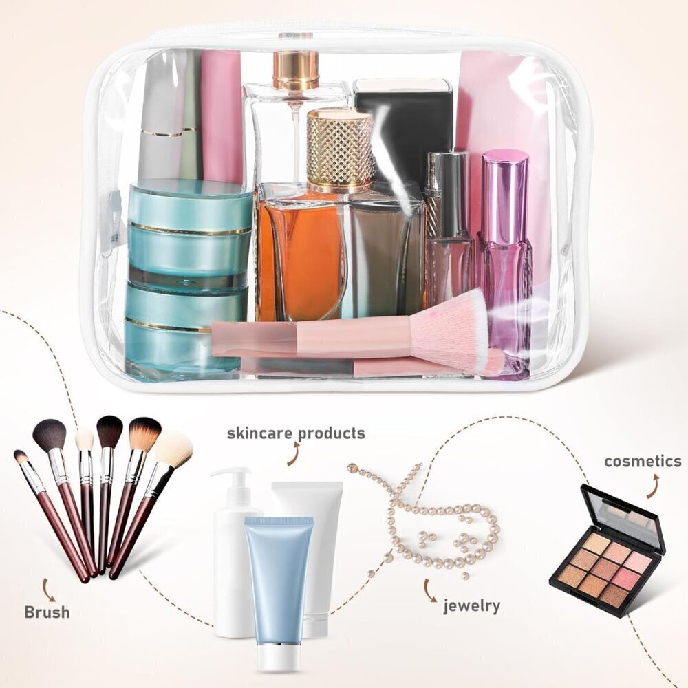10 Pcs Clear Makeup Bags, Pvc Transparent Zipper Pouches for Cosmetics & Toiletr - Picture 6 of 9